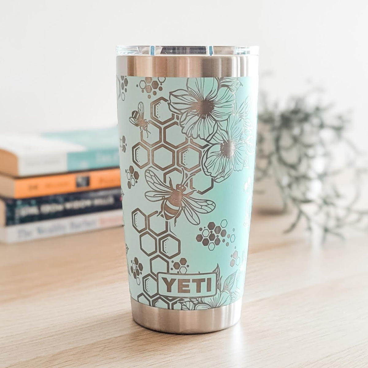 "Bee Happy" 360° Laser Engraved Honeycomb Bee Tumbler - Gift for Bee Lovers & Beekeepers - Authentic YETI