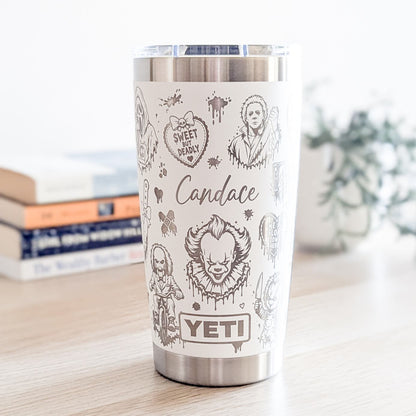 "Cute but Psyco" 360° Laser Engraved Tumbler - Halloween Gift for Horror Movie Fans - Genuine YETI with Name