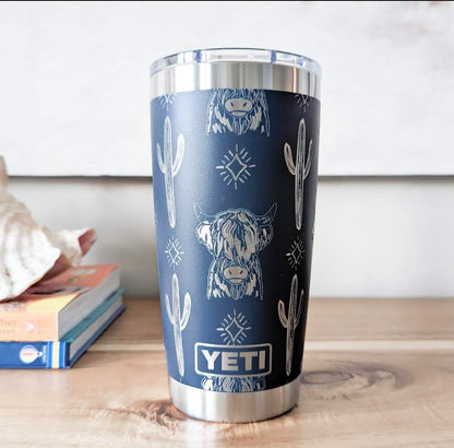 "Highland Cow" 360° Laser Engraved Tumbler - Rustic Farmhouse Gift for Highland Cow Lovers & Country Aesthetic