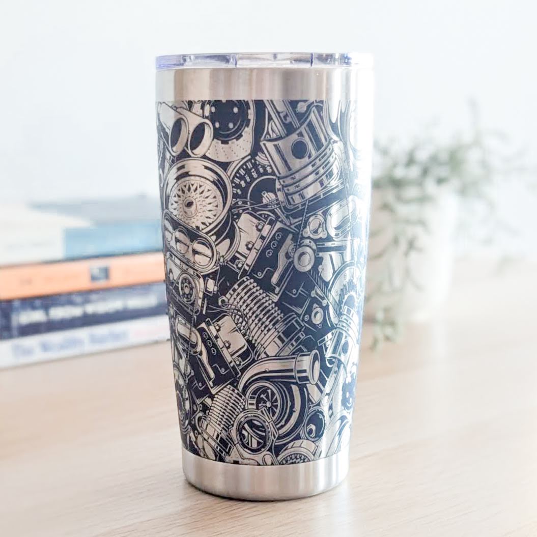"Car Parts" 360 Laser Engraved Tumbler - Unique Gift for Car Guys, Mechanics & Gearheads - Classic Tumbler