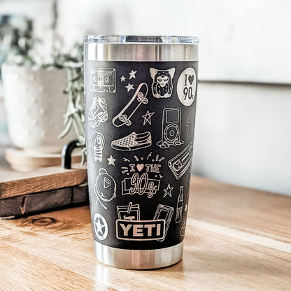 "90s Kid" 360 Laser Engraved Tumbler - Retro Nostalgia Millennial Gift & Aesthetic Throwback - Authentic YETI