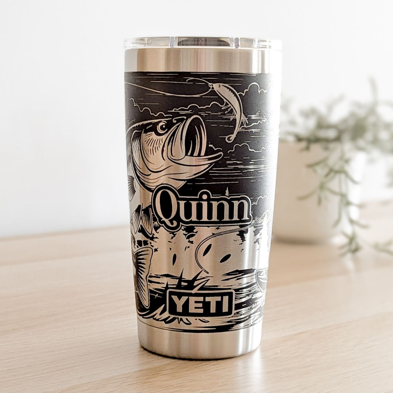 Hooked on Bass" 360° Laser Engraved Fishing Tumbler — Personalized Angler Gift for Bass Fishermen — Yeti Tumbler