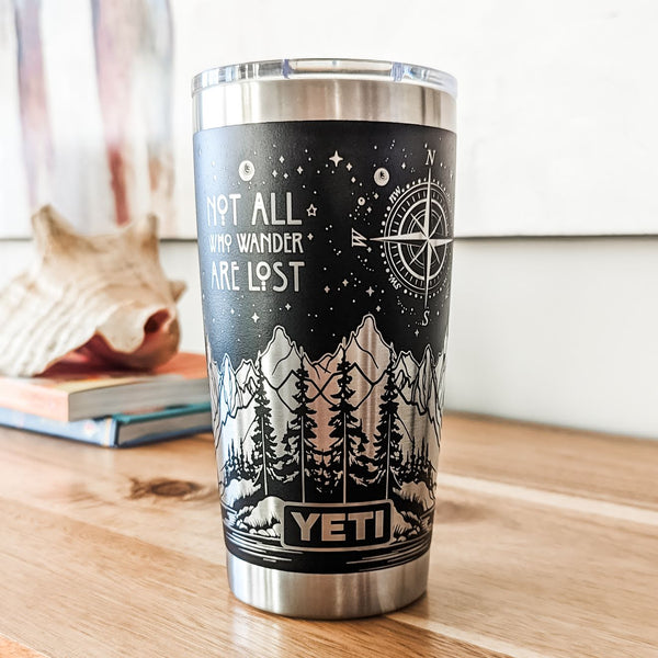 "Not All Who Wander" Tumbler - Black- Authentic YETI