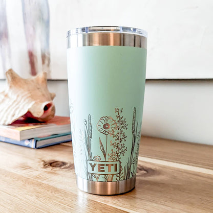 "Wildflowers" 360 Laser Engraved Tumbler - Floral Aesthetic Gift for Gardeners & Nature Lovers - Authentic YETI