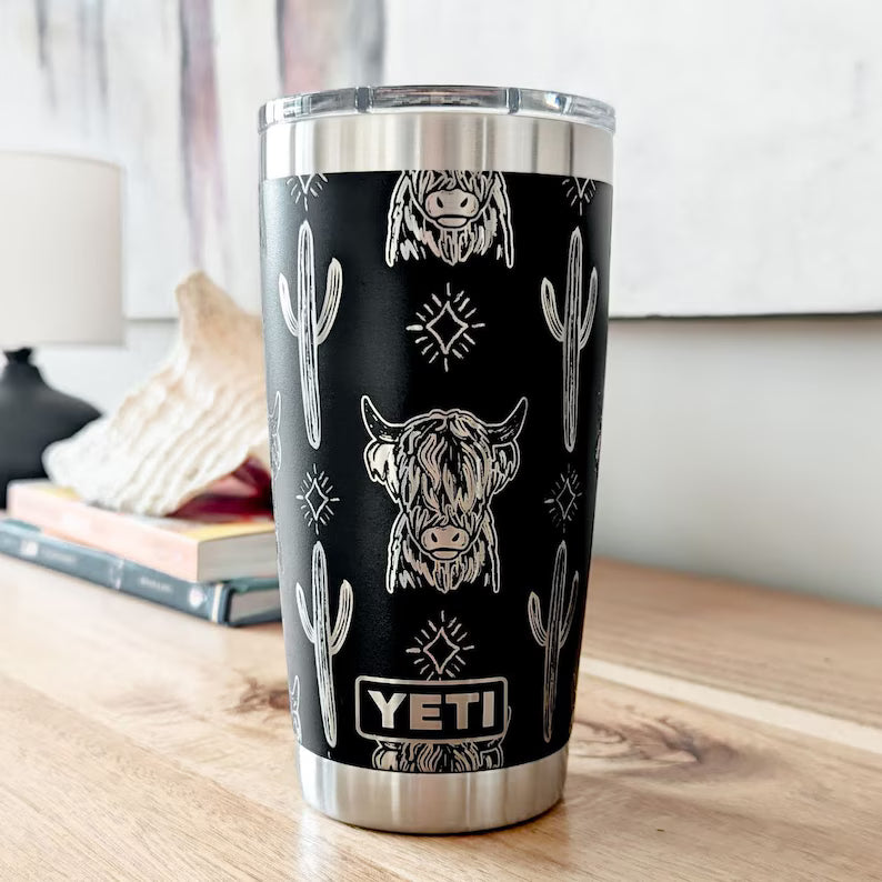 "Highland Cow" 360° Laser Engraved Tumbler — Farmhouse Gift