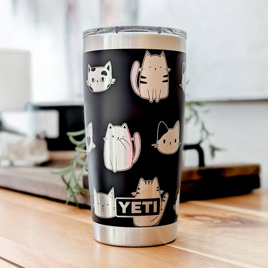 "All the Cats" 360 Laser Engraved Tumbler - Premium Gift for Cat Lovers, Pet Moms & Rescue Volunteers - Authentic YETI