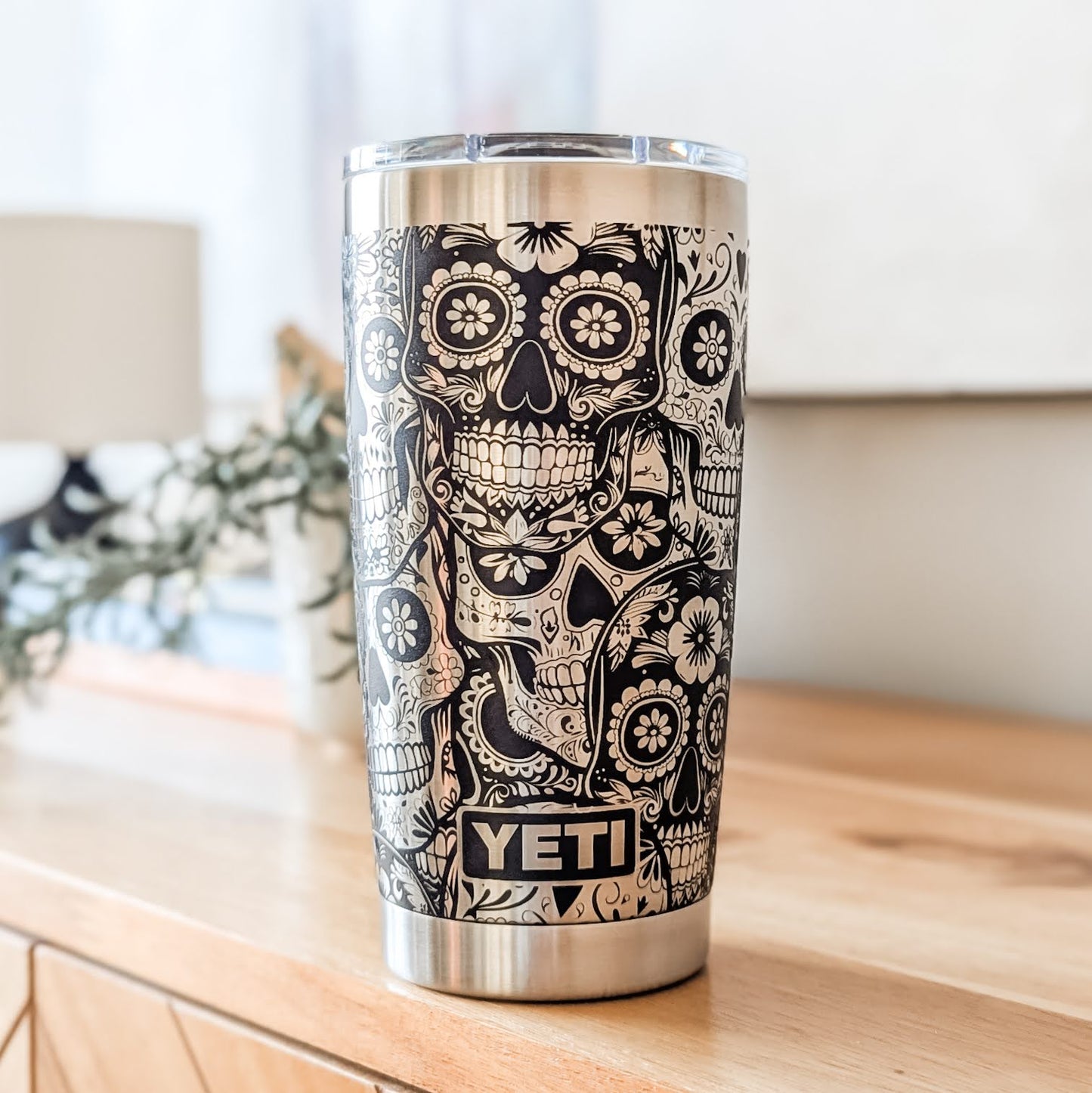  Intricate Sugar Skulls 360 Laser Engraved Tumbler - Gothic Día de los Muertos Gift