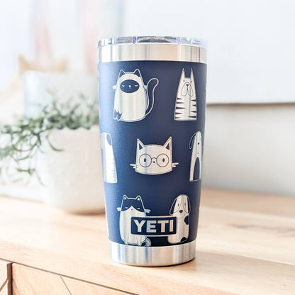 "Cats and Dogs" 360° Laser Engraved Tumbler - Ultimate Gift for Pet Parents, Animal Lovers & Multi-Pet Households - Authentic YETI