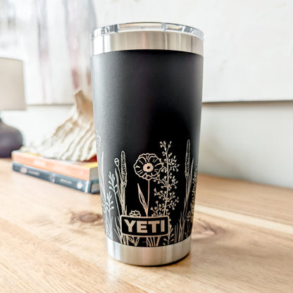 "Wildflowers" 360 Laser Engraved Tumbler - Floral Aesthetic Gift for Gardeners & Nature Lovers - Authentic YETI