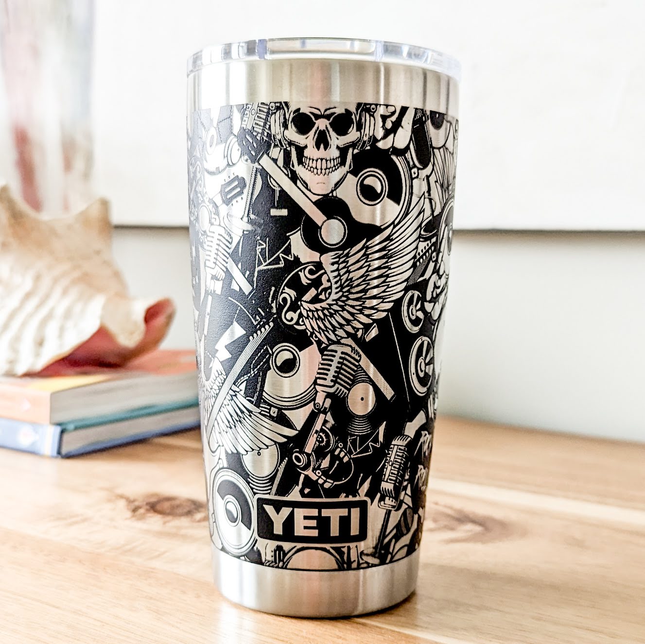 Rock and Roll Skeleton 360 Laser Engraved Tumbler - Permanent Gift for Music & Rock Fans - High-End