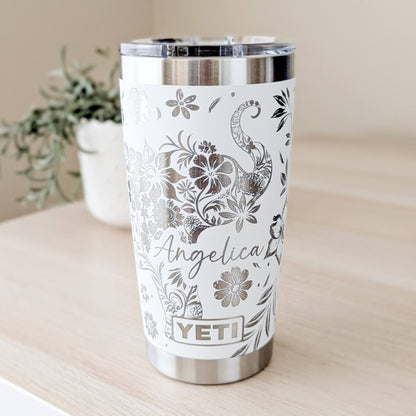 "Floral Elephant" 360° Laser Engraved Tumbler - Bohemian Style Gift for Elephant Lovers & Nature Enthusiasts