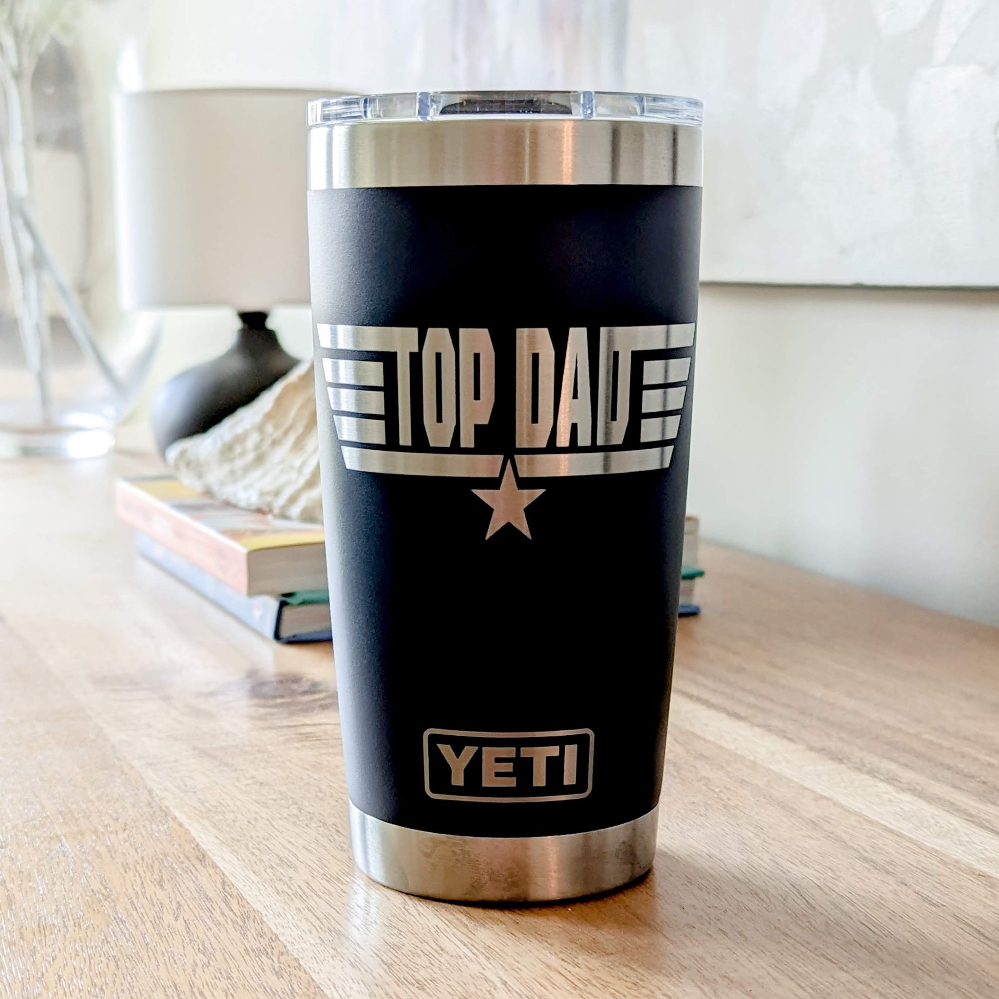 "TOP DAD" Top Gun Inspired 360 Laser Engraved Tumbler - Maverick Style Father's Day Gift for Dads - Authentic YETI