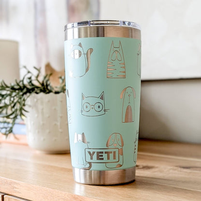 "Cats and Dogs" 360° Laser Engraved Tumbler - Ultimate Gift for Pet Parents, Animal Lovers & Multi-Pet Households - Authentic YETI