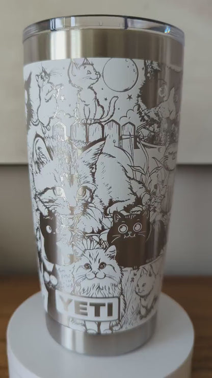 "Funny Cats" 360° Laser Engraved Tumbler - Hilarious Gift for Cat Moms, Pet Lovers & Crazy Cat Ladies - Authentic YETI