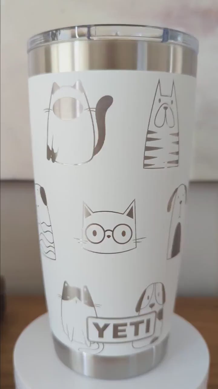 "Cats and Dogs" 360° Laser Engraved Tumbler - Ultimate Gift for Pet Parents, Animal Lovers & Multi-Pet Households - Authentic YETI