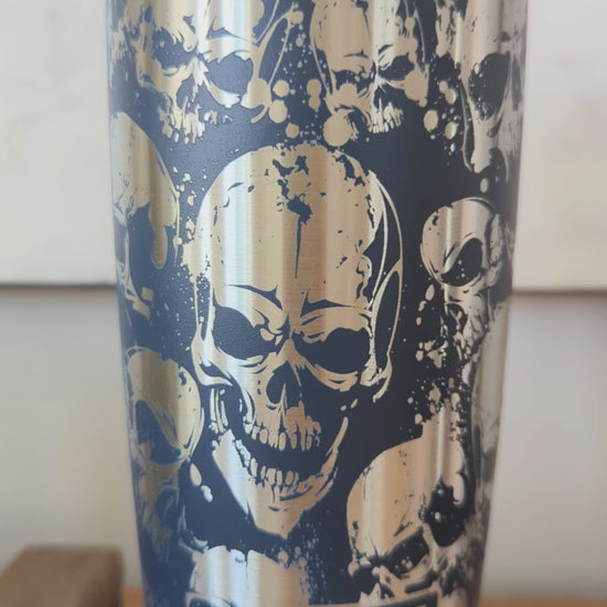 Gothic Evil Skulls 360 Laser Engraved Tumbler - Macabre Aesthetic Gift for Him or Her - Authentic Yeti