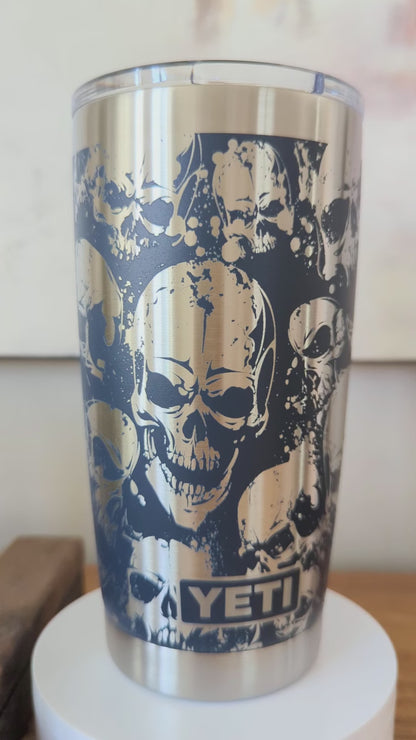 Gothic Evil Skulls 360 Laser Engraved Tumbler - Macabre Aesthetic Gift for Him or Her - Authentic Yeti
