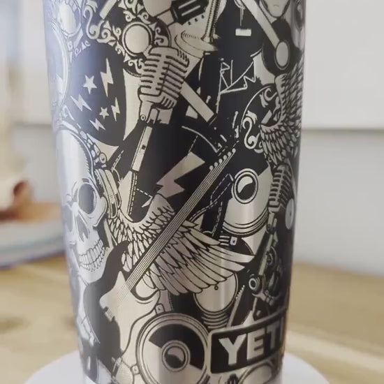 Rock and Roll Skeleton 360 Laser Engraved Tumbler - Permanent Gift for Music & Rock Fans - High-End