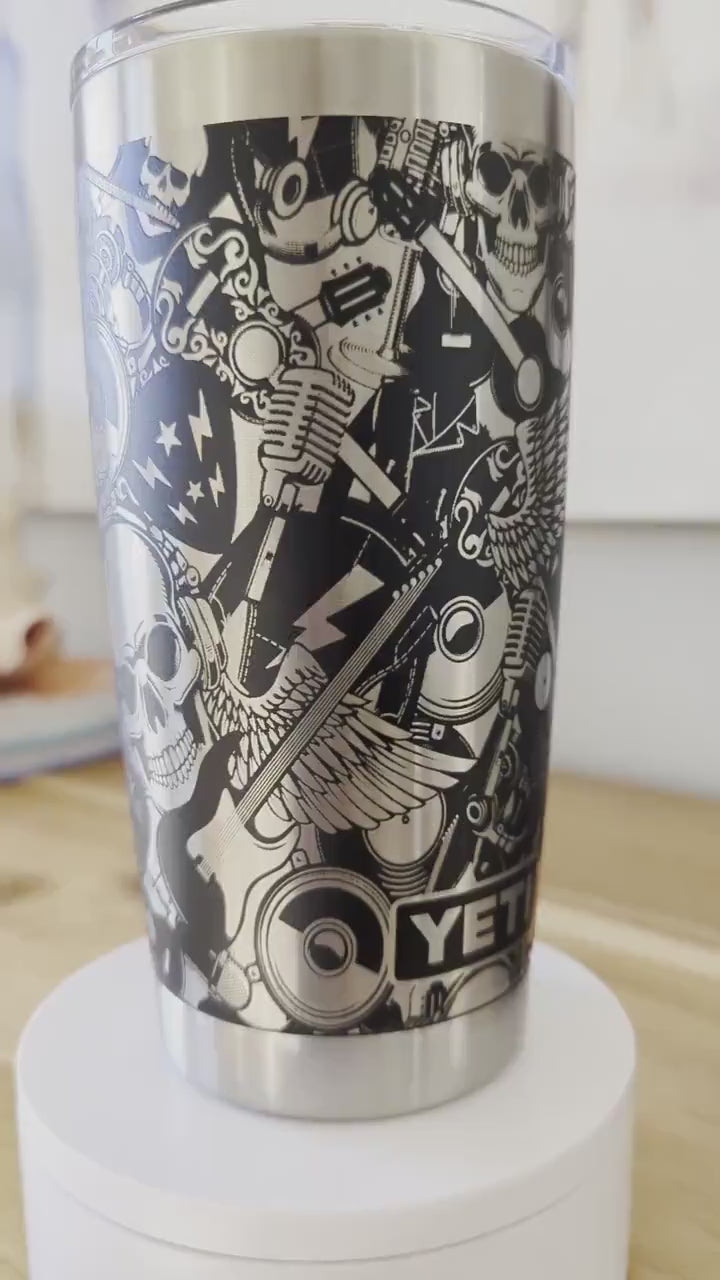 Rock and Roll Skeleton 360 Laser Engraved Tumbler - Permanent Gift for Music & Rock Fans - High-End