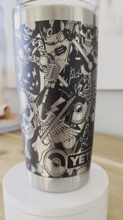 Rock and Roll Skeleton 360 Laser Engraved Tumbler - Permanent Gift for Music & Rock Fans - High-End