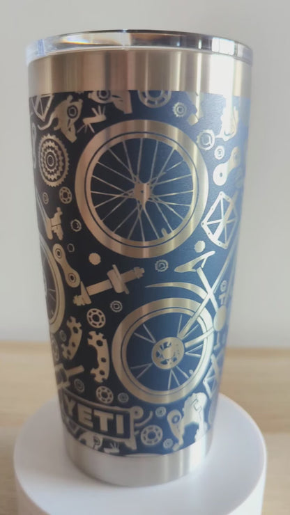 "Bicycle Parts" 360° Laser Engraved Tumbler — Cycling Gift for Cyclists & Mountain Bikers — Authentic YETI