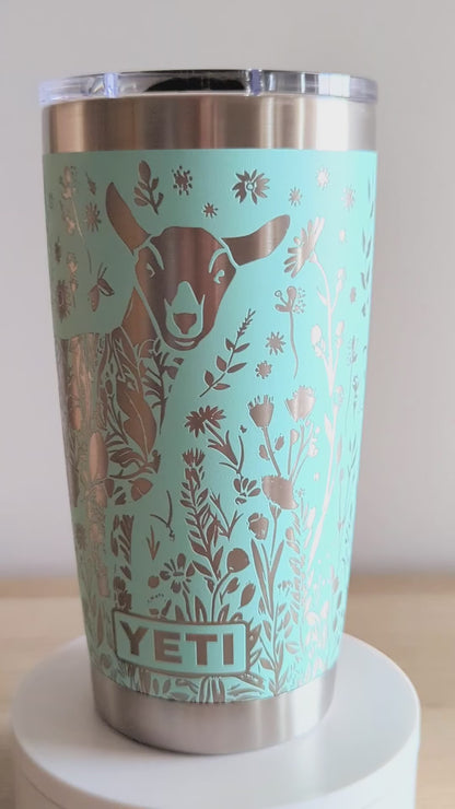 "Floral Goat" 360° Laser Engraved Tumbler — Gift for Goat and Farm Lovers