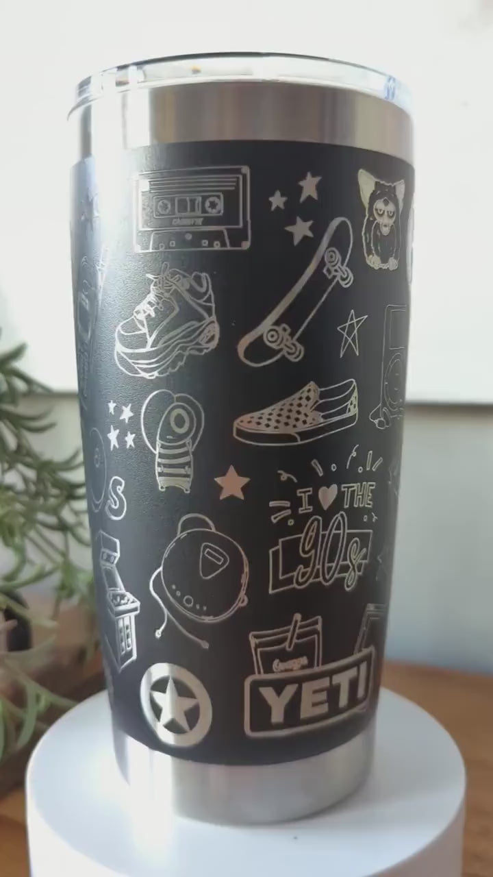 "90s Kid" 360 Laser Engraved Tumbler - Retro Nostalgia Millennial Gift & Aesthetic Throwback - Authentic YETI