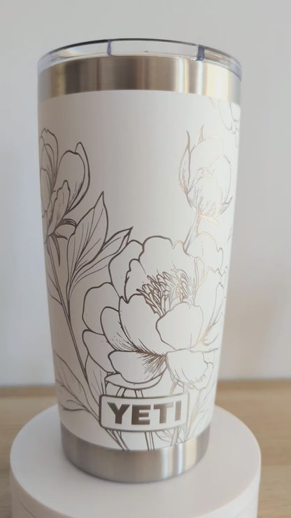 In Full Bloom" 360° Laser Engraved Peony Tumbler — Floral Gift for Gardeners & Nature Lovers — Authentic YETI