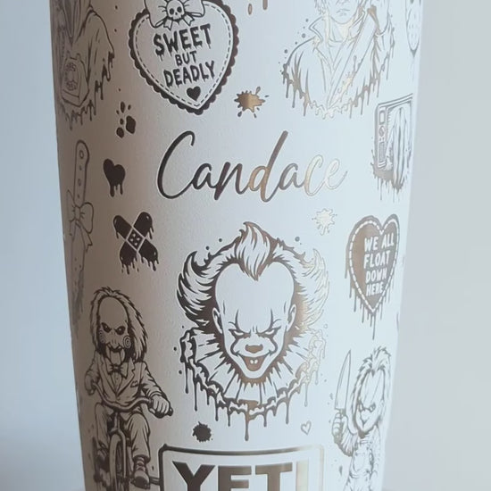 "Cute but Psyco" 360° Laser Engraved Tumbler - Halloween Gift for Horror Movie Fans - Genuine YETI