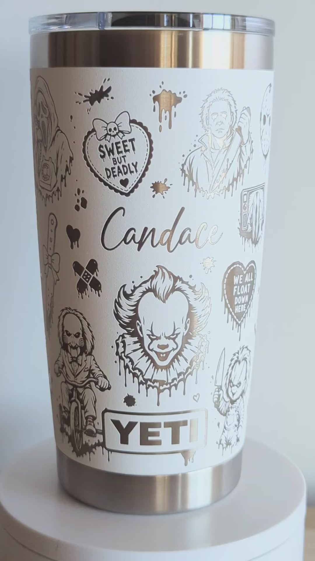 "Cute but Psyco" 360° Laser Engraved Tumbler - Halloween Gift for Horror Movie Fans - Genuine YETI
