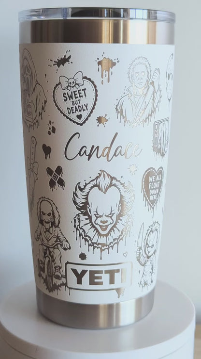 "Cute but Psyco" 360° Laser Engraved Tumbler - Halloween Gift for Horror Movie Fans - Genuine YETI