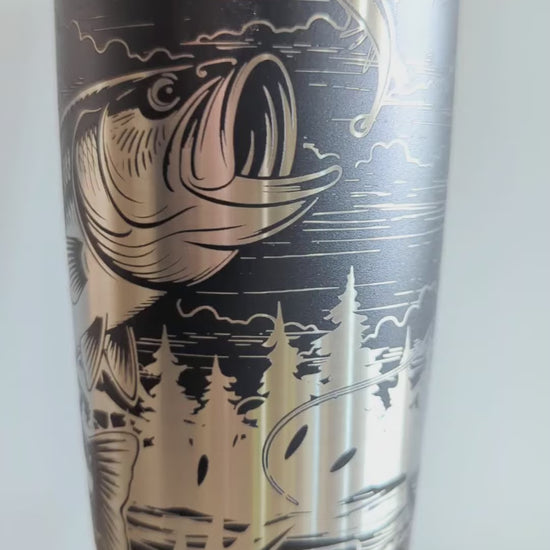 Hooked on Bass" 360° Laser Engraved Fishing Tumbler — Personalized Angler Gift for Bass Fishermen — YETI