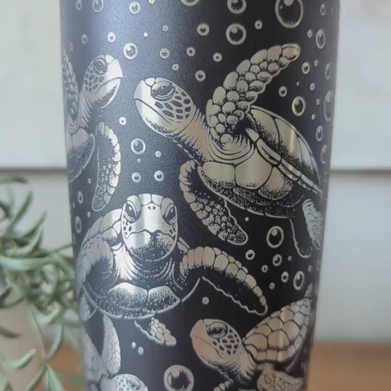 "Sea Turtles" 360° Laser Engraved Tumbler - Ocean Inspired Gift for Beach Lovers, Travelers & Marine Life Enthusiasts - Authentic YETI