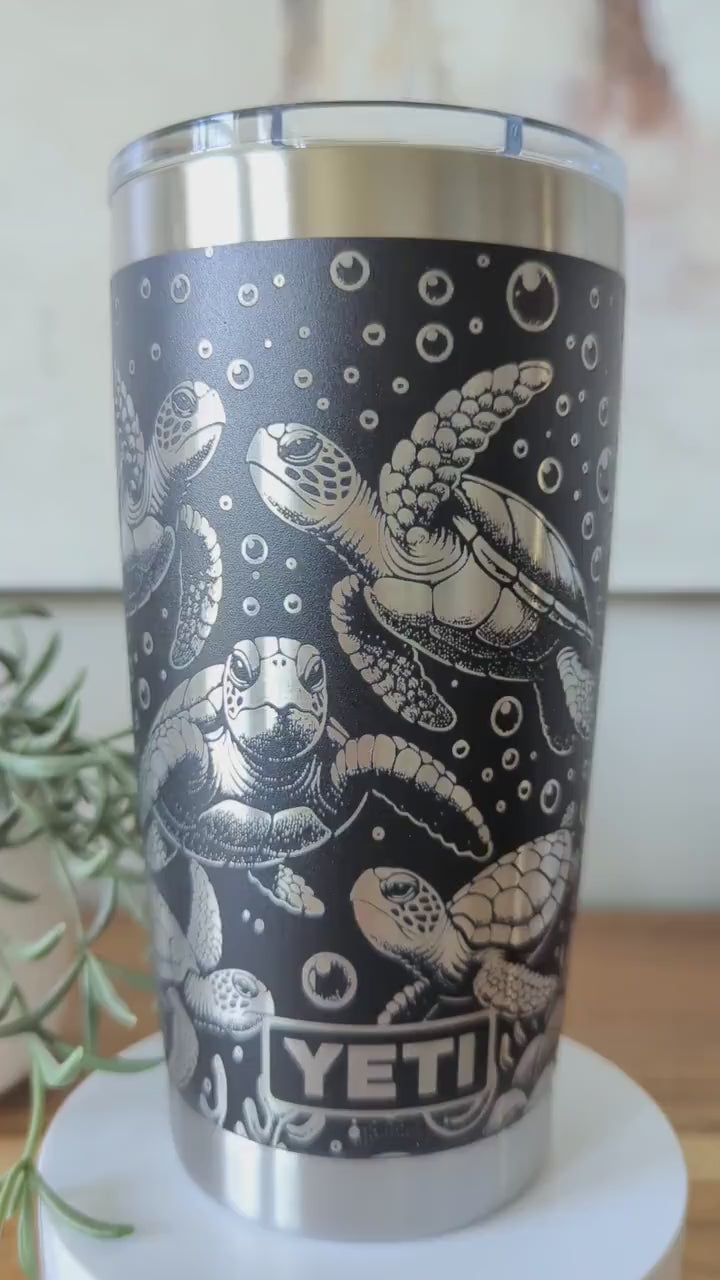 "Sea Turtles" 360° Laser Engraved Tumbler - Ocean Inspired Gift for Beach Lovers, Travelers & Marine Life Enthusiasts - Authentic YETI