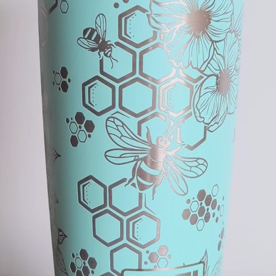 "Bee Happy" 360° Laser Engraved Honeycomb Bee Tumbler - Gift for Bee Lovers & Beekeepers - Authentic YETI