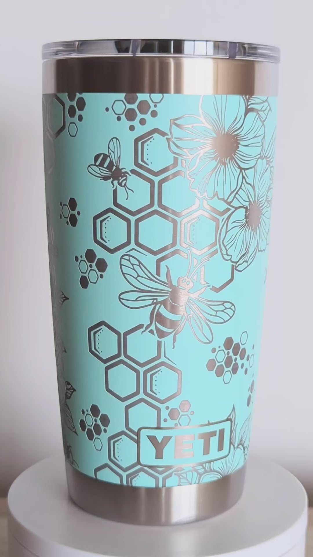 "Bee Happy" 360° Laser Engraved Honeycomb Bee Tumbler - Gift for Bee Lovers & Beekeepers - Authentic YETI