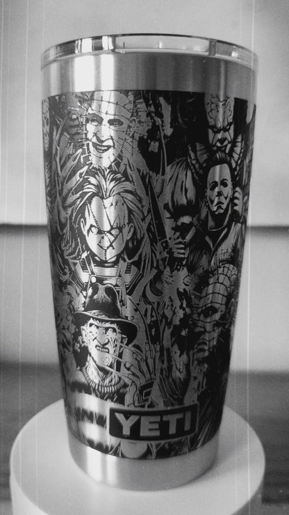 Classic Horror Movie Villains 360 Laser Engraved Tumbler - Ultimate Gift for Slasher Fans & Movie Buffs - Authentic Yeti