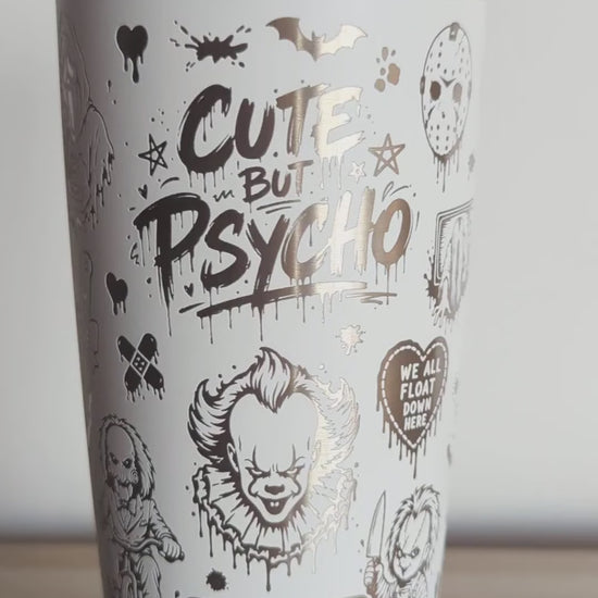 "Cute but Psyco" 360° Laser Engraved Tumbler - Halloween Gift for Horror Movie Fans - Genuine YETI