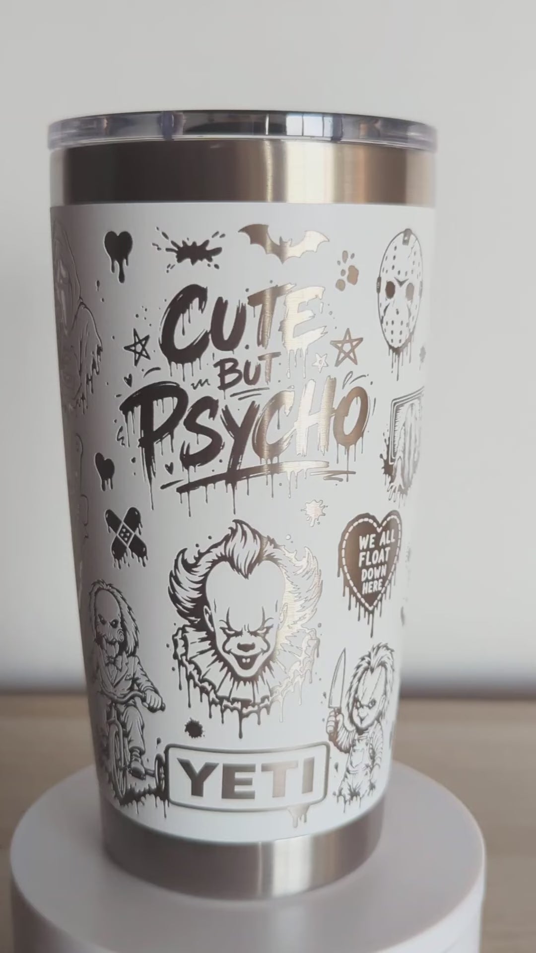"Cute but Psyco" 360° Laser Engraved Tumbler - Halloween Gift for Horror Movie Fans - Genuine YETI