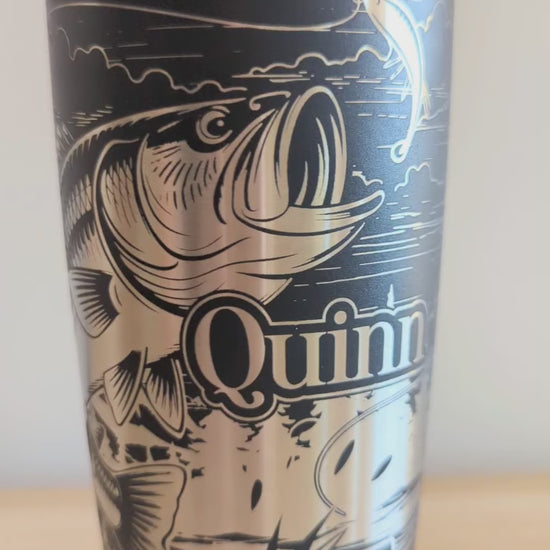 Hooked on Bass" 360° Laser Engraved Fishing Tumbler — Personalized Angler Gift for Bass Fishermen — Yeti Tumbler