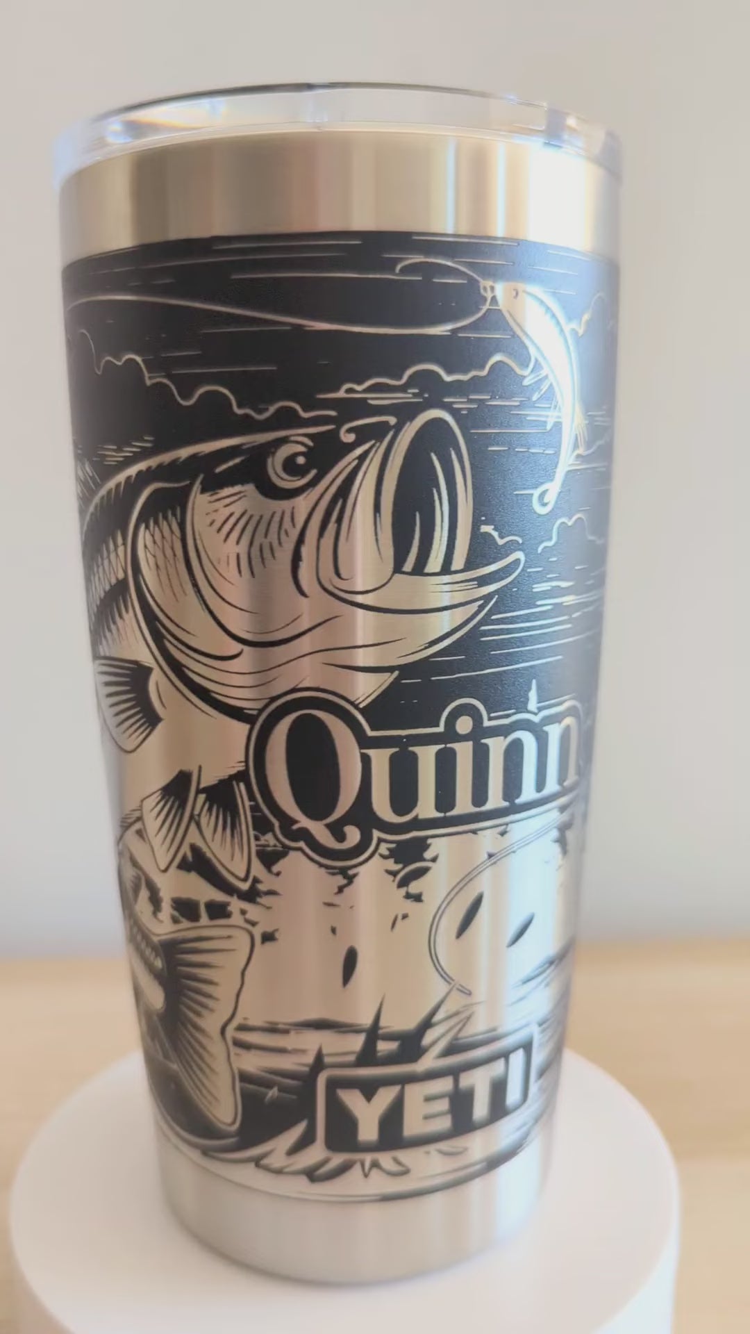 Hooked on Bass" 360° Laser Engraved Fishing Tumbler — Personalized Angler Gift for Bass Fishermen — Yeti Tumbler