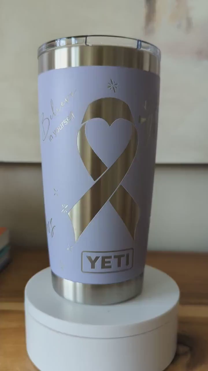 "Cancer Fighter" 360 Laser Engraved Tumbler - Meaningful Gift for Cancer Survivors & Warriors - Authentic YETI