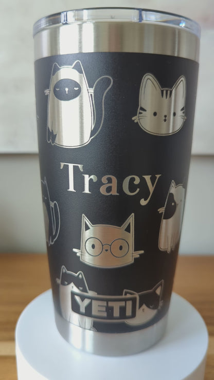"All the Cats" Laser Engraved Tumbler - Black