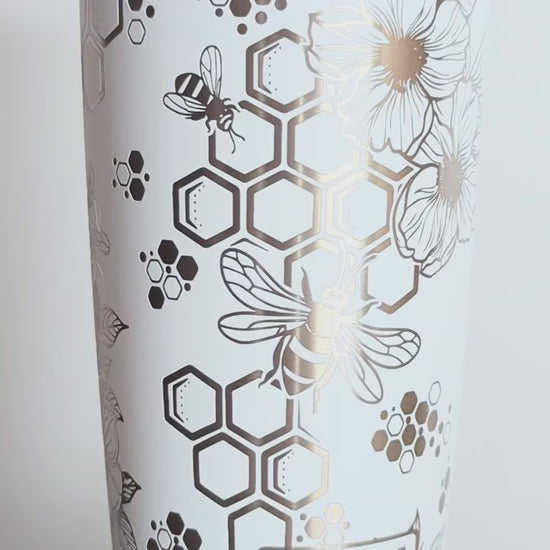 "Bee Happy" 360° Laser Engraved Honeycomb Bee Tumbler - Gift for Bee Lovers & Beekeepers - Authentic YETI