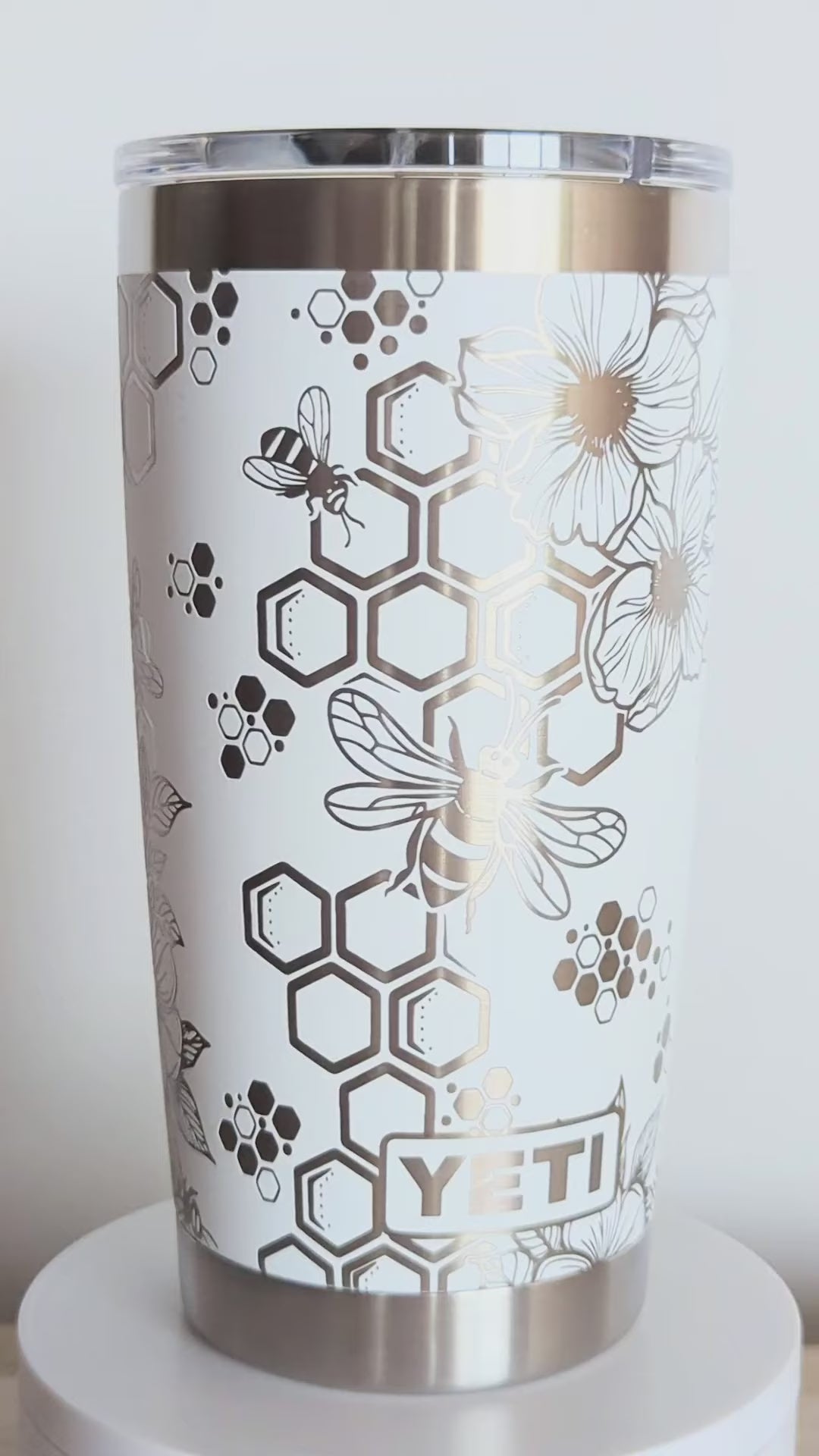 "Bee Happy" 360° Laser Engraved Honeycomb Bee Tumbler - Gift for Bee Lovers & Beekeepers - Authentic YETI
