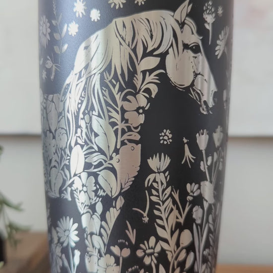 "Floral Horse" 360 Laser Engraved Tumbler - Premium Gift for Horse Lovers, Equestrians & Barn Managers - Authentic YETI
