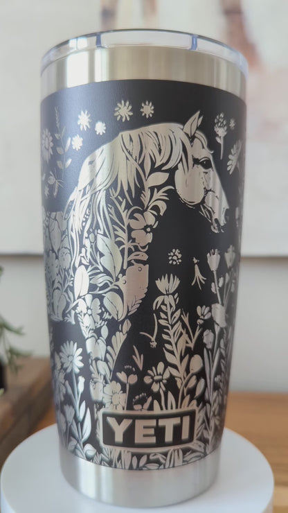 "Floral Horse" 360 Laser Engraved Tumbler - Premium Gift for Horse Lovers, Equestrians & Barn Managers - Authentic YETI