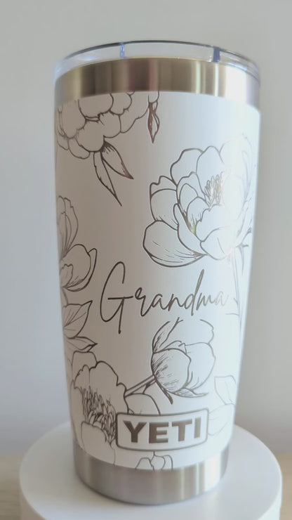 In Full Bloom" 360° Laser Engraved Peony Tumbler — Floral Gift for Gardeners & Nature Lovers — Authentic YETI