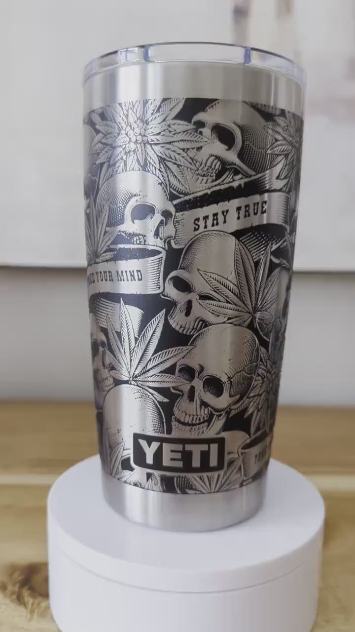 "High Life" Marijuana Leaf 360 Laser Engraved Tumbler - Edgy Cannabis Culture Gift for Stoners - Authentic YETI