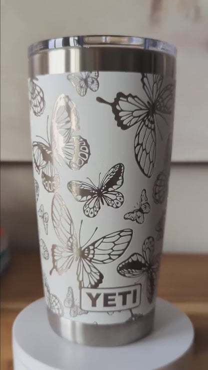 "Beautiful Butterflies" 360° Laser Engraved Tumbler - Whimsical Gift for Gardeners, Boho Aesthetic & Nature Lovers - Authentic YETI